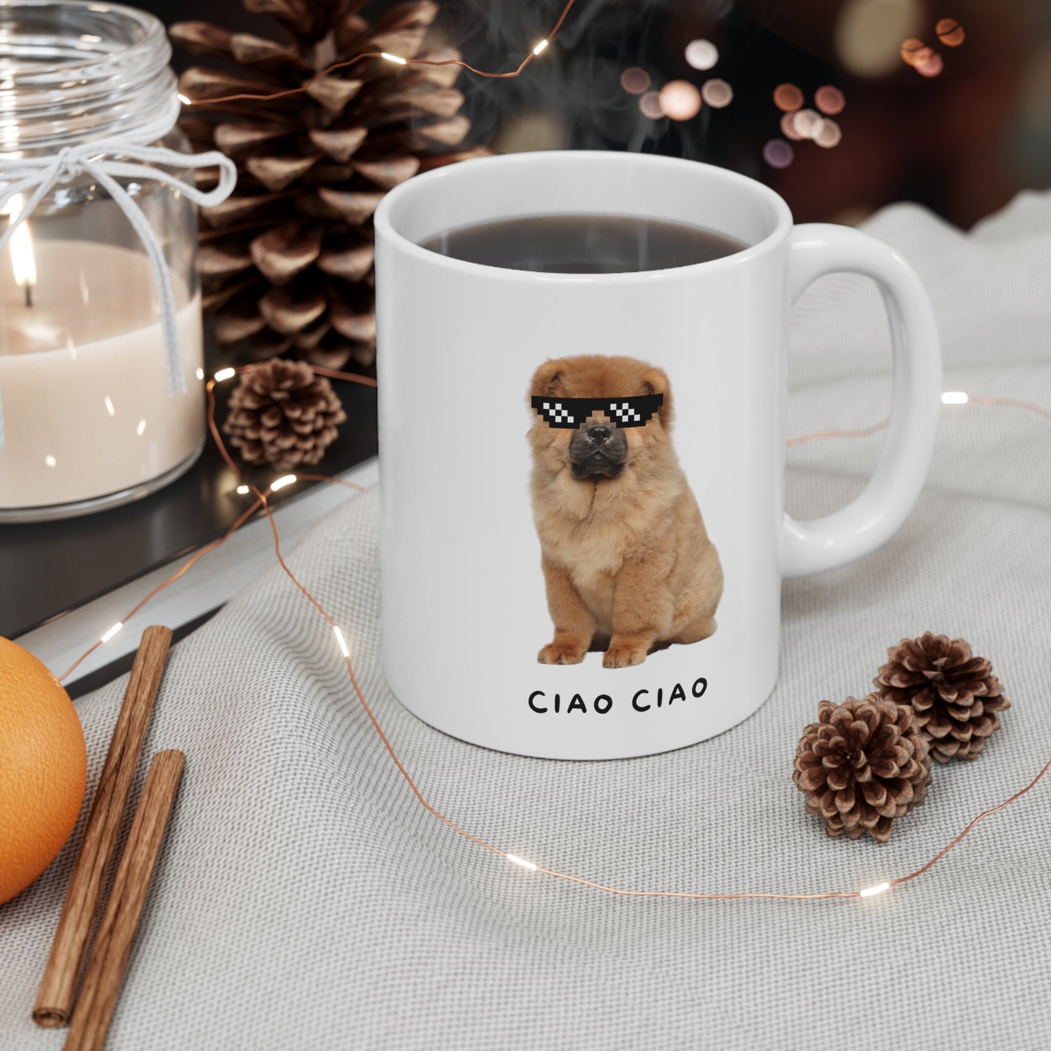 Chow Chow in Pixel Sunglasses Mug